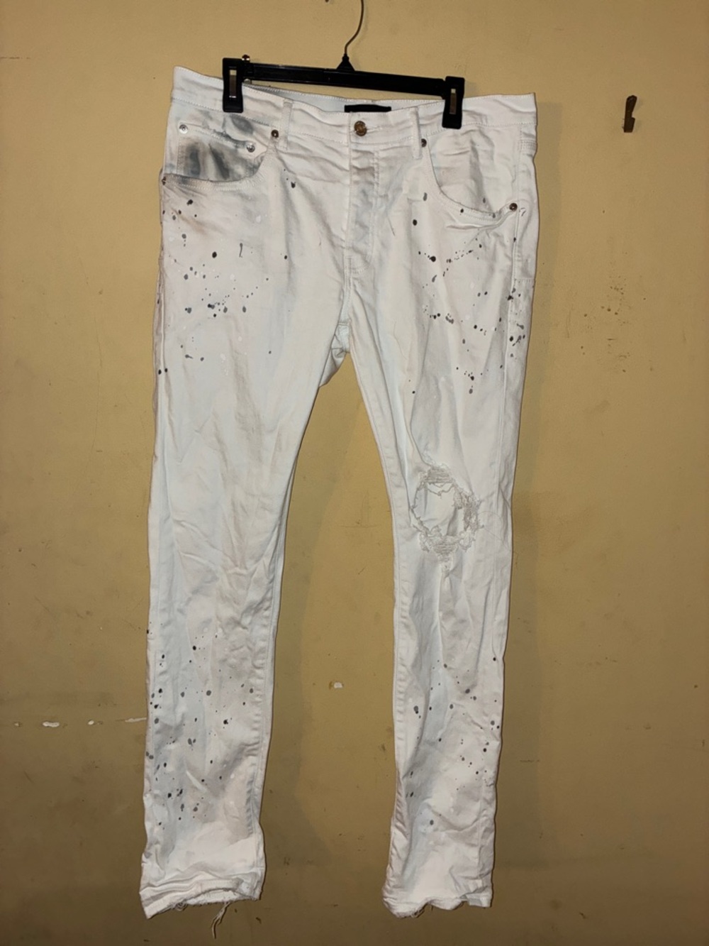 Ralph Lauren Purple Label White Slim Jeans with Paint-Splatter